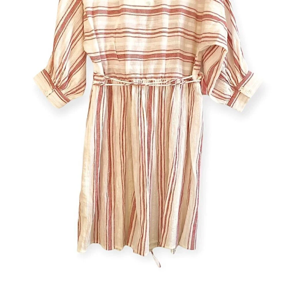 Antik Batik Serifos ruffled striped cotton‎ mini dress Size 42 FR/US 10, NWT